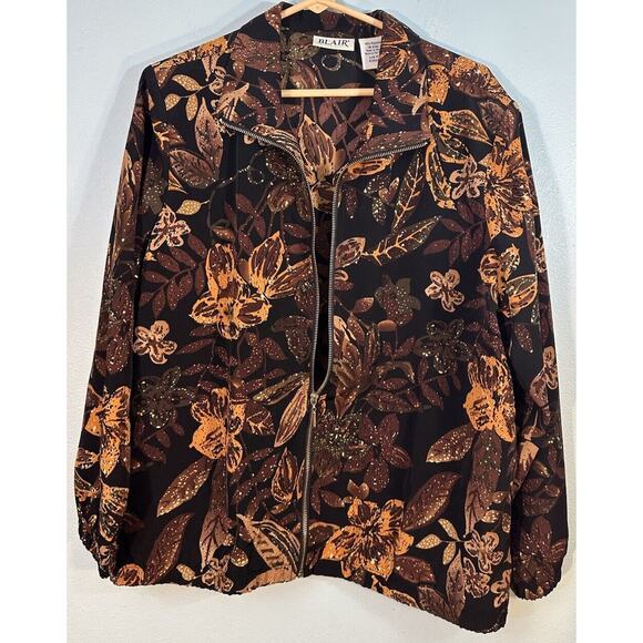 Blair Women's Large Petite Vintage Zip Up Floral Relaxed Fit Lightweight Jacket - Picture 1 of 9